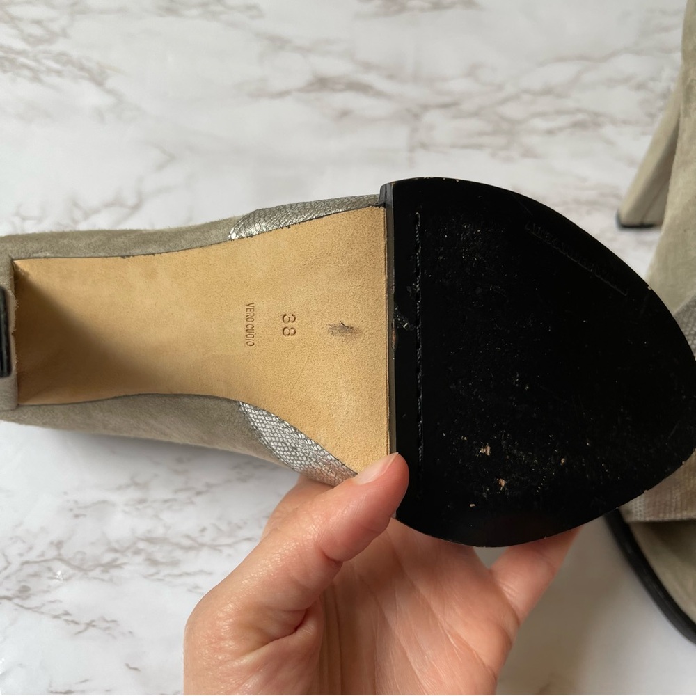 Alexander Wang Luisa Silver Suede Open Peep Toe High Heels 38 - Picture 6 of 9